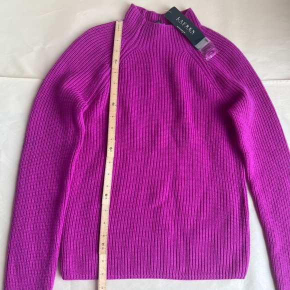 Ralph Lauren Mock Neck Merino Wool Long Sleeve Fuchsia Purple Pink Knit Sweater - Picture 3 of 5